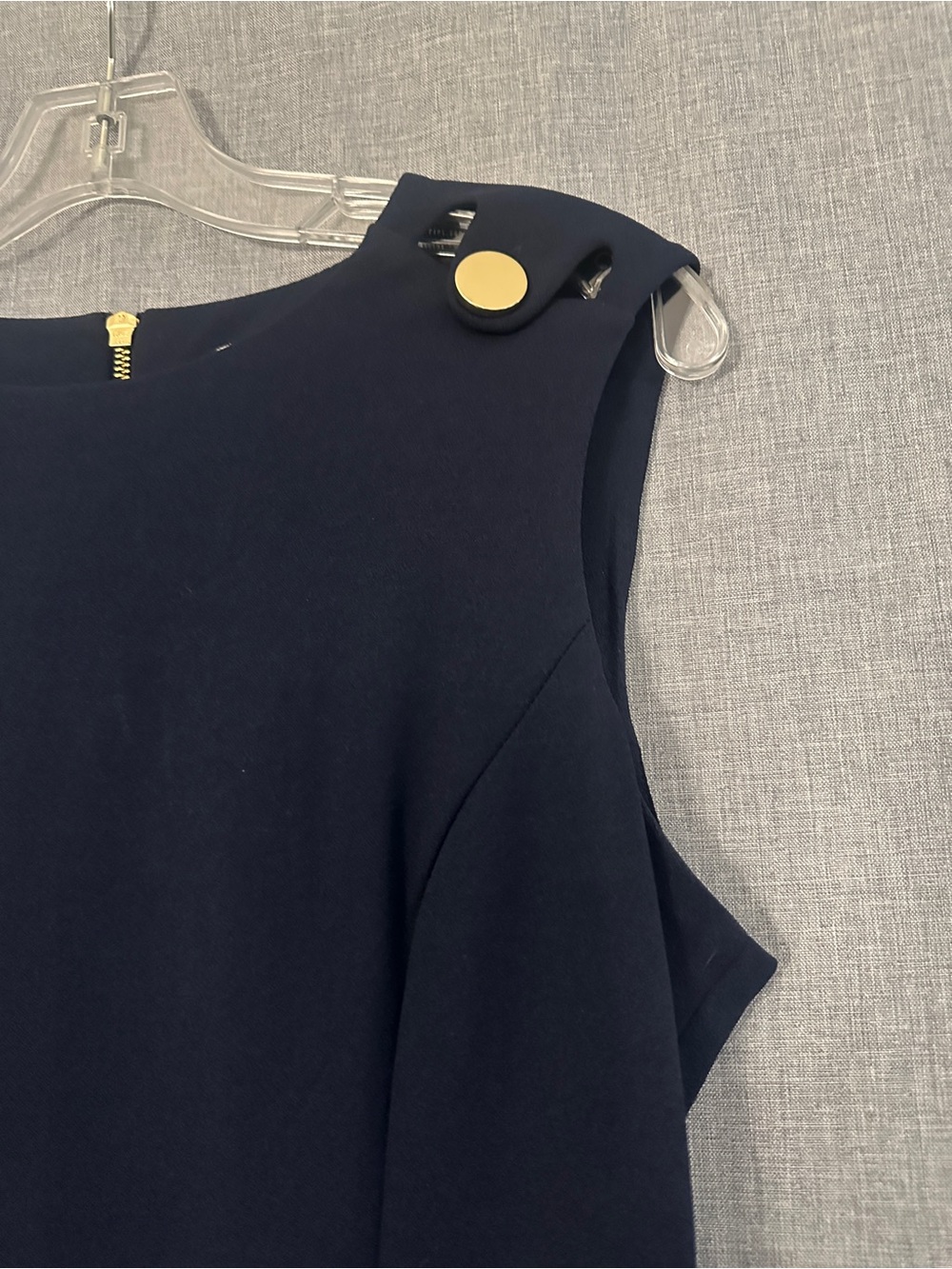 Classic Navy Sleeveless A-Line Dress with Gold Button Detail - Picture 2 of 3